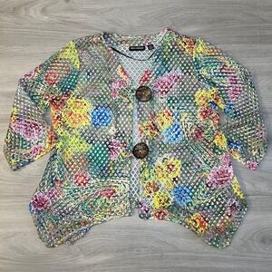 Nina Leonard Women's Mesh Floral Print Open Front Jacket Cardigan Size M